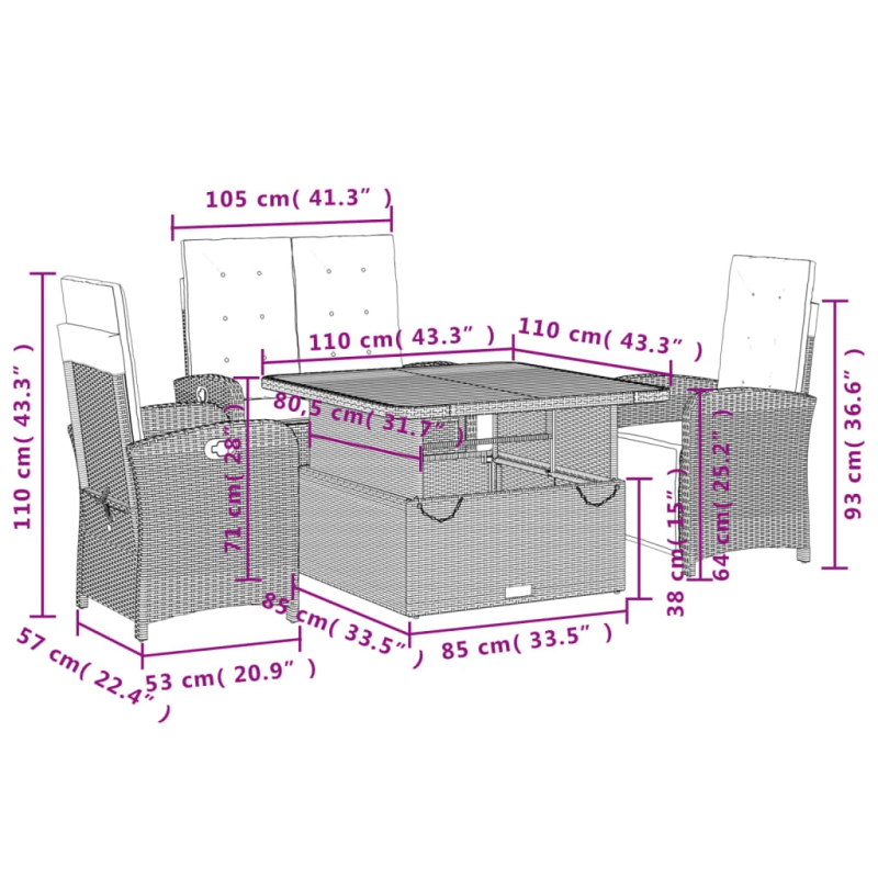 vidaXL 4-daļīgs dārza mēbeļu komplekts, matrači, bēša PE rotangpalma