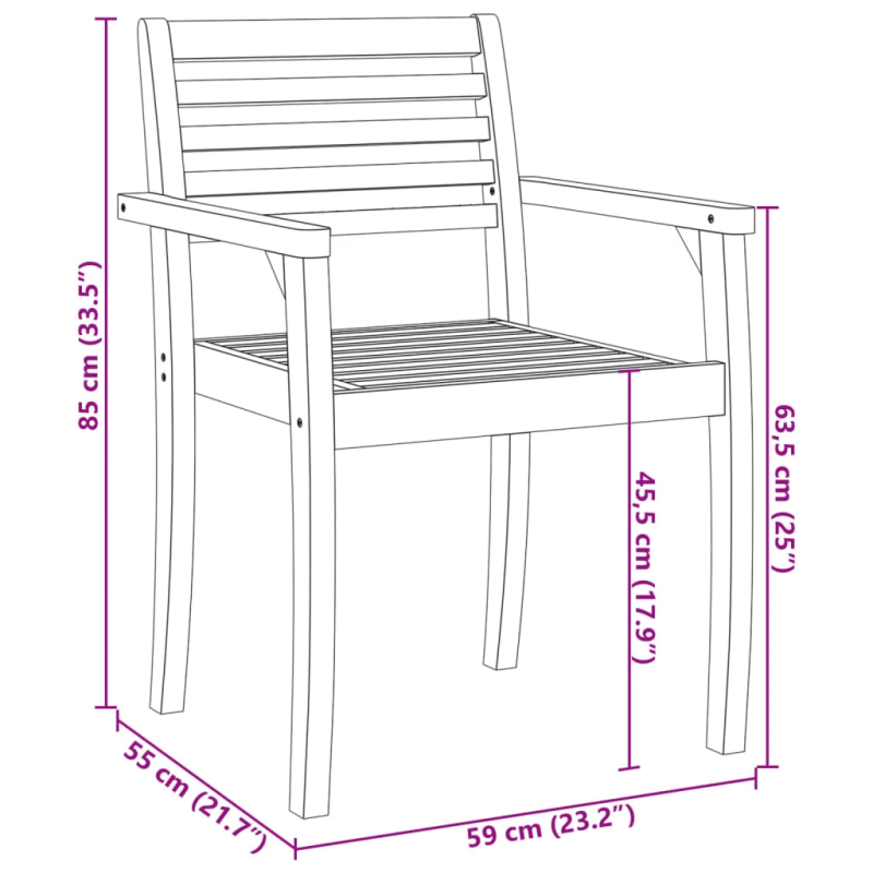 vidaXL dārza krēsli, 4 gab,. 59x55x85 cm, akācijas masīvkoks