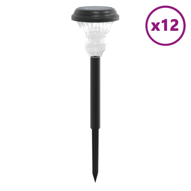 vidaXL solārās ceļa lampas ar mietiņiem, 12 gab., balta