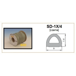 Blīvgumija dubultā D profils melns ,2x50m, m