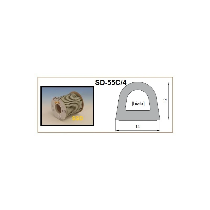 Blīvgumija dubultā D profils 12x14mm balts ,2x20m, m
