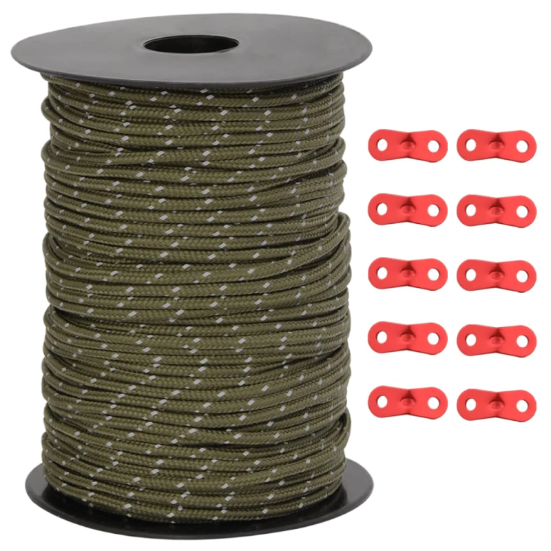 vidaXL telts virve, atstarojoša, ar savilcējiem, 50 m, 3 mm