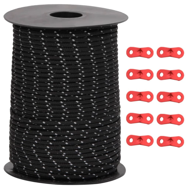 vidaXL telts virve, atstarojoša, ar savilcējiem, 50 m, 3 mm