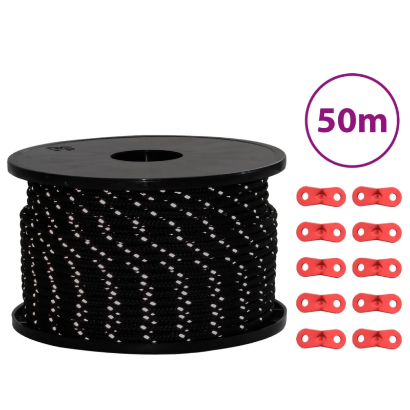 vidaXL telts virve, atstarojoša, ar savilcējiem, 50 m, 5 mm