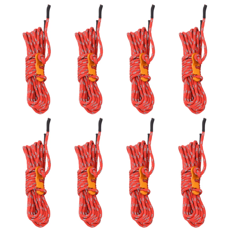 vidaXL telts virve ar savilcējiem, atstarojoša, 8 gab., 4 m, 4 mm