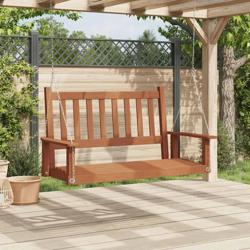 vidaXL dārza šūpoļu krēsls, ar metāla ķēdēm, brūns egles masīvkoks