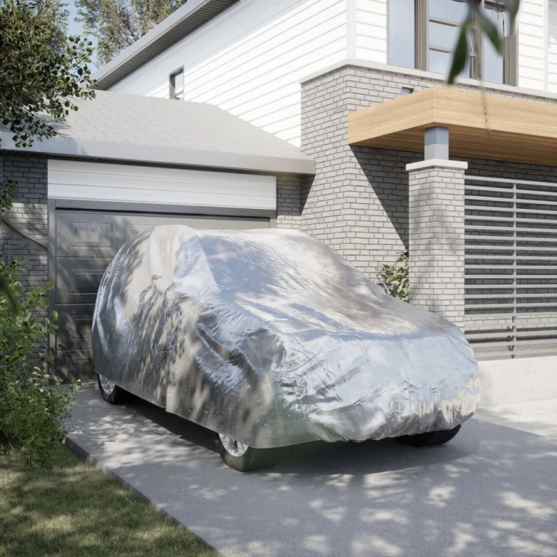 vidaXL automašīnas pārsegs ar sprādzes siksnām, sudraba, L