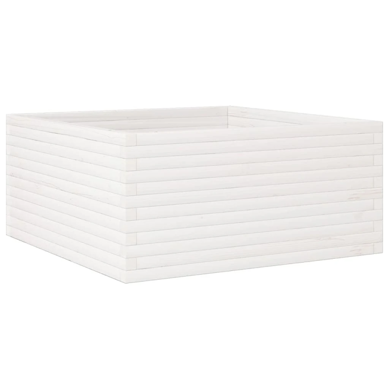 vidaXL dārza puķu kaste, balta, 100x100x46 cm, priedes masīvkoks