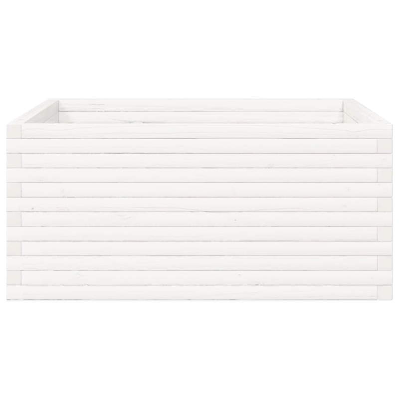 vidaXL dārza puķu kaste, balta, 100x100x46 cm, priedes masīvkoks