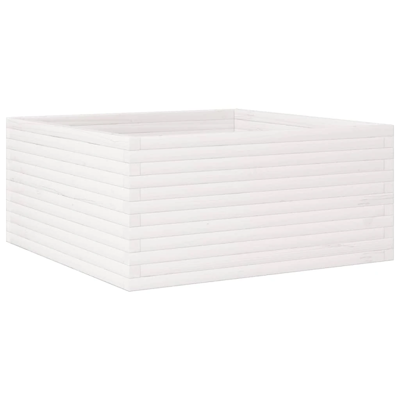 vidaXL dārza puķu kaste, balta, 100x100x46 cm, priedes masīvkoks