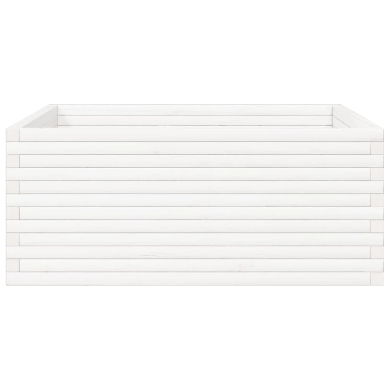 vidaXL dārza puķu kaste, balta, 110x110x46 cm, priedes masīvkoks