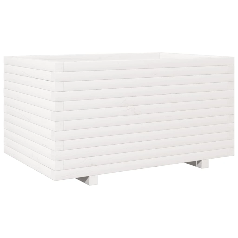 vidaXL dārza puķu kaste, balta, 90x60x49,5 cm, priedes masīvkoks