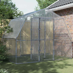 vidaXL putnu būris ar durvīm, sudraba cinkots tērauds