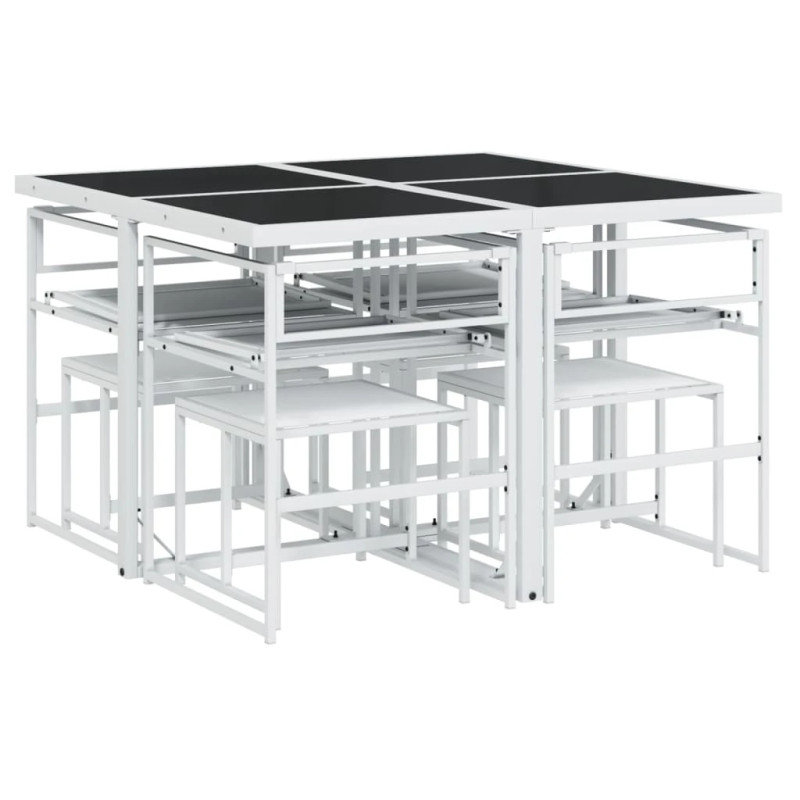 vidaXL 9-daļīgs dārza mēbeļu komplekts ar matračiem, balts tekstilēns