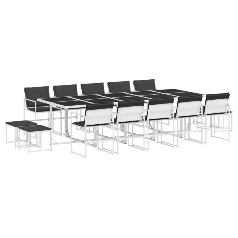 vidaXL 15-daļīgs dārza mēbeļu komplekts ar matračiem, balts tekstilēns