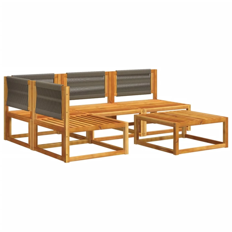 vidaXL 5 daļu dārza dīvānu komplekts ar spilveniem, akācijas koks un virve