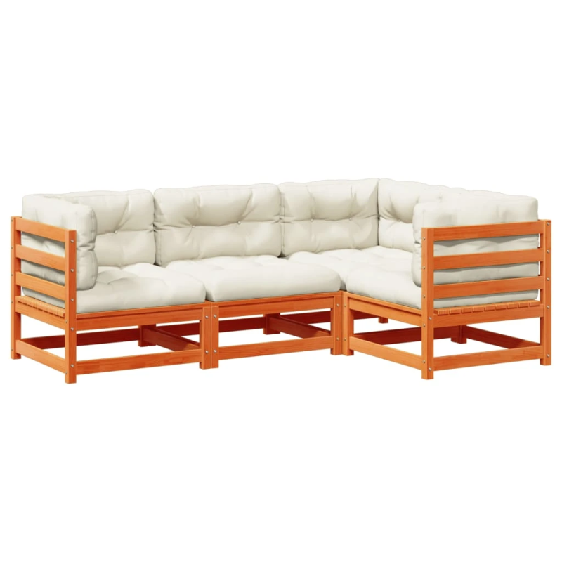 vidaXL 4-daļīgs dārza dīvānu komplekts, matrači, brūns priedes koks