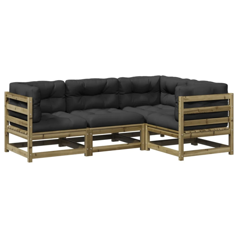 vidaXL 4-daļīgs dārza dīvānu komplekts matrači impregnēts priedes koks