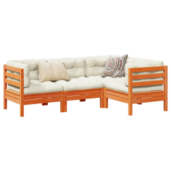 vidaXL 4-daļīgs dārza dīvānu komplekts, matrači, brūns priedes koks