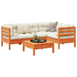 vidaXL 5-daļīgs dārza dīvānu komplekts, matrači, brūns priedes koks