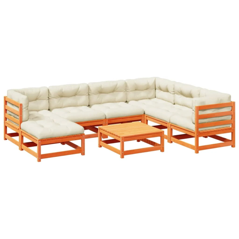 vidaXL 8-daļīgs dārza dīvānu komplekts, matrači, brūns priedes koks
