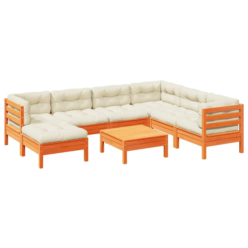 vidaXL 8-daļīgs dārza dīvānu komplekts, matrači, brūns priedes koks