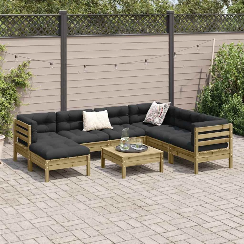 vidaXL 8-daļīgs dārza dīvānu komplekts matrači impregnēts priedes koks