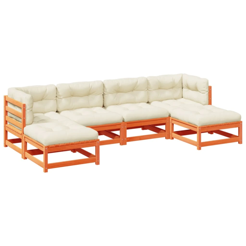 vidaXL 6-daļīgs dārza dīvānu komplekts, matrači, brūns priedes koks