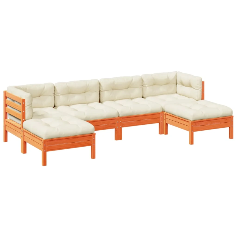 vidaXL 6-daļīgs dārza dīvānu komplekts, matrači, brūns priedes koks