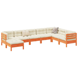 vidaXL 8-daļīgs dārza dīvānu komplekts, matrači, brūns priedes koks