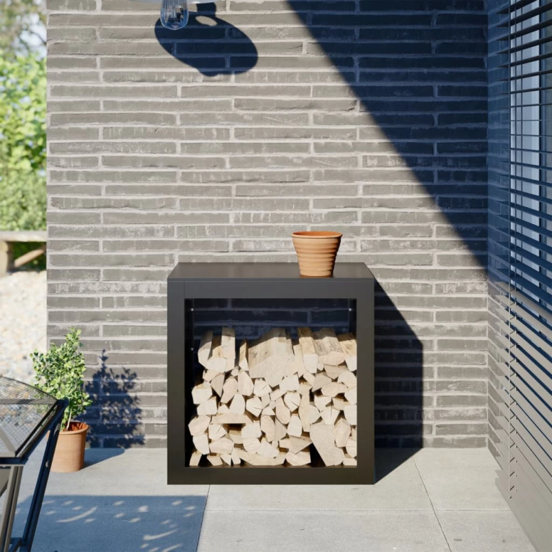 vidaXL malkas uzglabāšanas statīvs, melns, 60x40x60 cm, tērauds