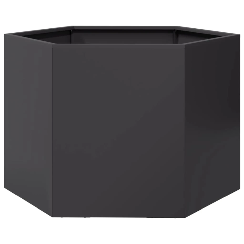 vidaXL dārza puķu kaste, melna, sešstūra, 69x60x45 cm, tērauds