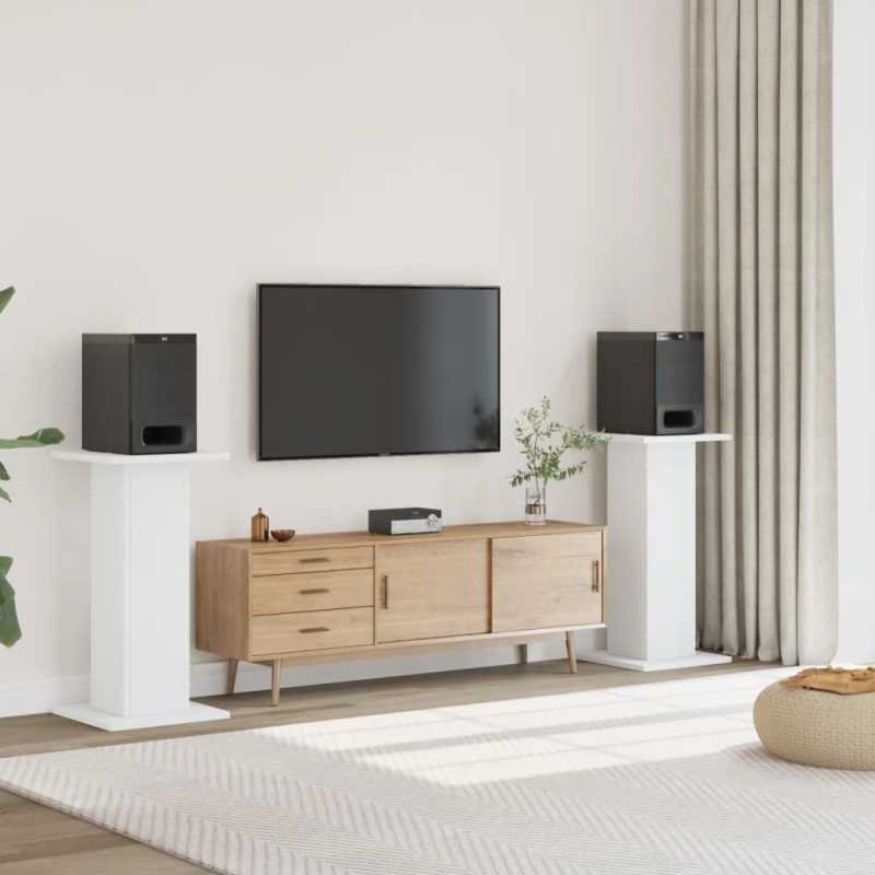 vidaXL skaļruņu statīvi, 2 gab., balti, 30x30x80 cm, inženierijas koks