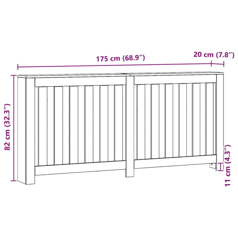 vidaXL radiatora pārsegs, koka krāsa, 175x20x82 cm, inženierijas koks