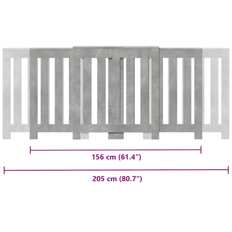 vidaXL radiatora pārsegs, pelēks, 205x21,5x83,5 cm, inženierijas koks