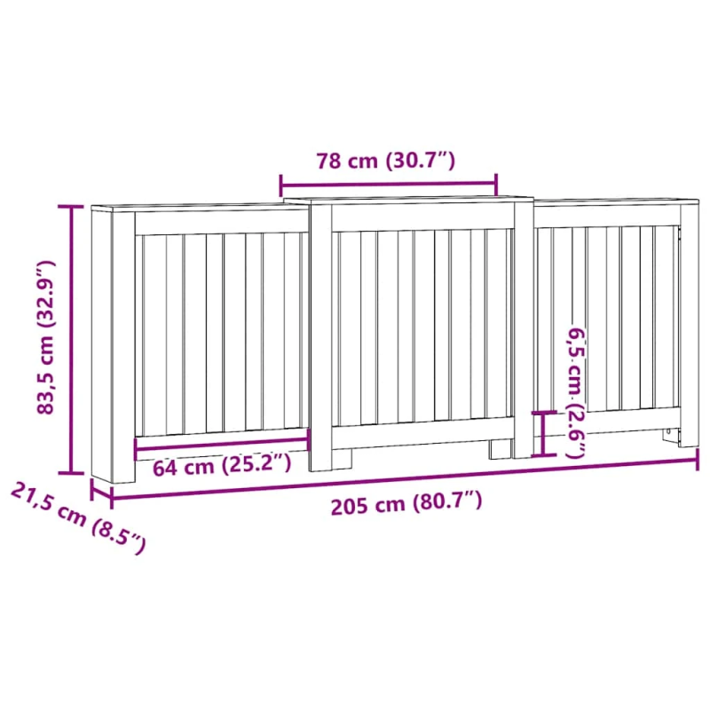 vidaXL radiatora pārsegs, brūna ozola, 205x21,5x83,5 cm, koks