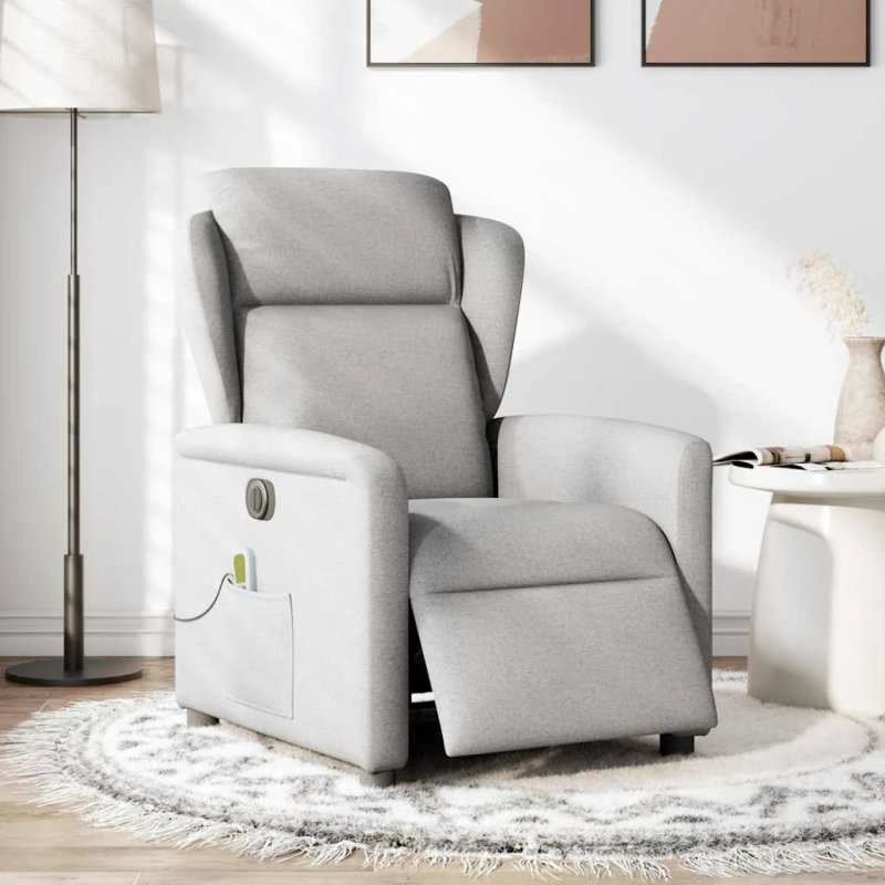 vidaXL elektrisks masāžas krēsls, atgāžams, mākonis pelēks audums