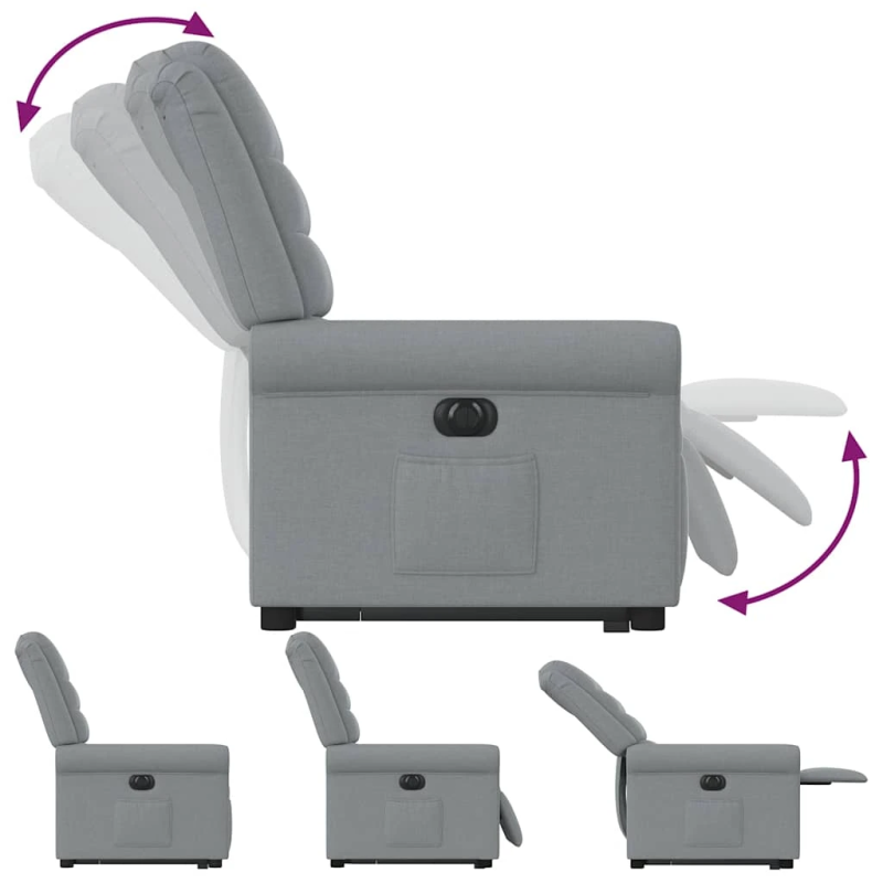 vidaXL elektrisks atpūtas krēsls paceļams-atgāžams gaiši pelēks audums