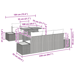 vidaXL Dārza ēdamgalds ar spilvenu ar spilvenu 6 pcs Melna un Beigē
