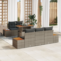 vidaXL Dārza ēdamgalds ar spilvenu ar spilvenu 6 pcs Pelēks un brūns