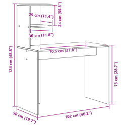 vidaXL Galds Dūmaka ozols 102 x 50 x 124 cm Inženierijas koks