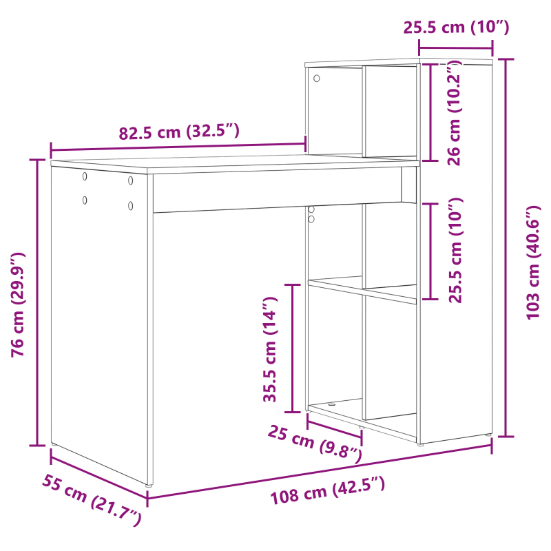vidaXL Galds ar plauktu Balts 108 x 55 x 103.5 cm Inženierijas koks