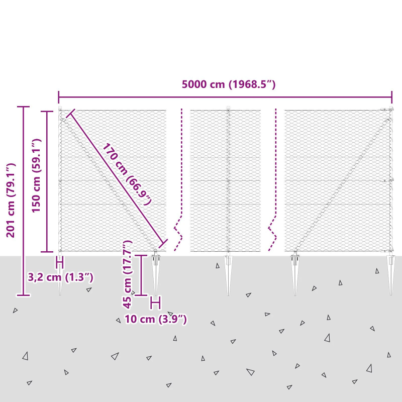 vidaXL Žoga āķis Pelēka 50 x 1,5 m ,36 mm acs izmērs, Tērauds un PVC