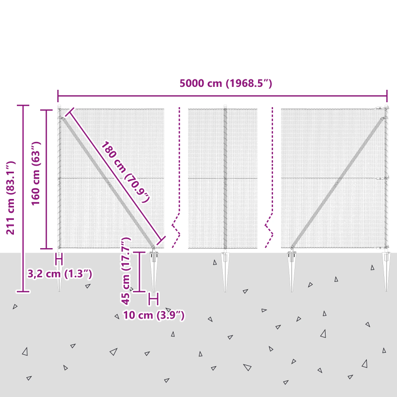 vidaXL Žoga āķis Pelēka 50 x 1,6 m ,13 mm acs, Tērauds un PVC