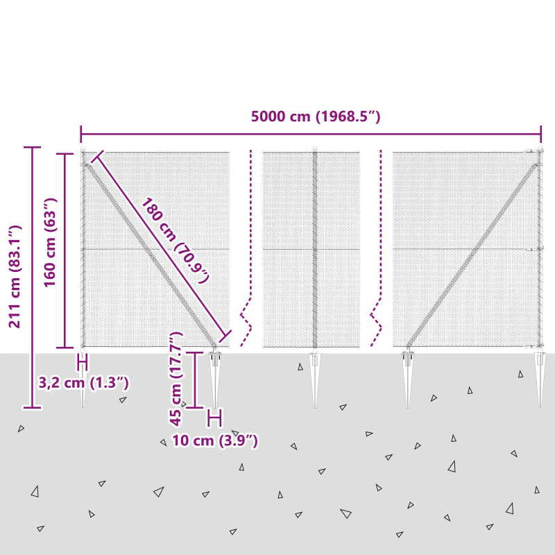 vidaXL Žoga āķis Pelēka 50 x 1,6 m ,13 mm acs, Tērauds un PVC