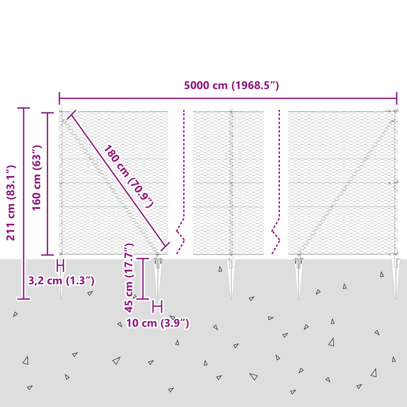 vidaXL Žoga āķis Pelēka 50 x 1,6 m ,36 mm tīkls, Tērauds un PVC