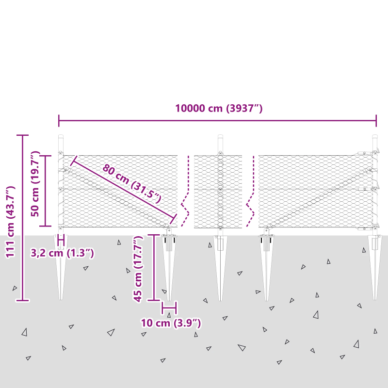 vidaXL Žoga āķis Pelēka 100 x 0,5 m ,25 mm siets, Tērauds un PVC