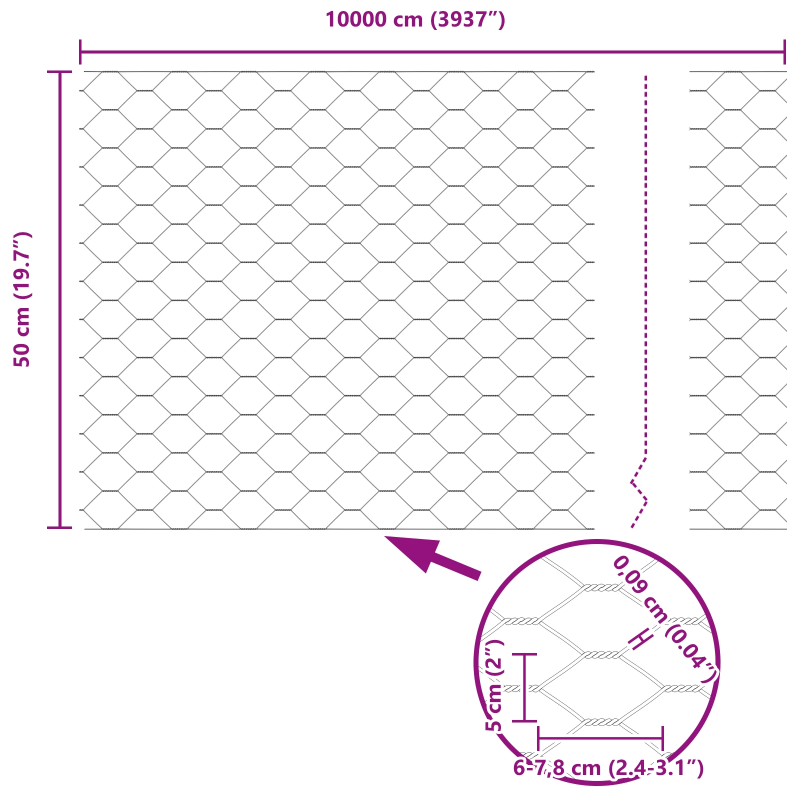 vidaXL Žoga āķis Pelēka 100 x 0,5 m ,50 mm acs, Tērauds un PVC