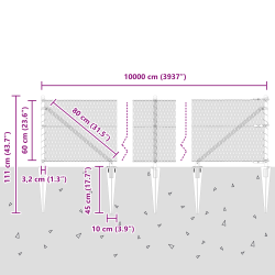 vidaXL Žoga āķis Pelēka 100 x 0,6 m ,13 mm sieta, Tērauds un PVC