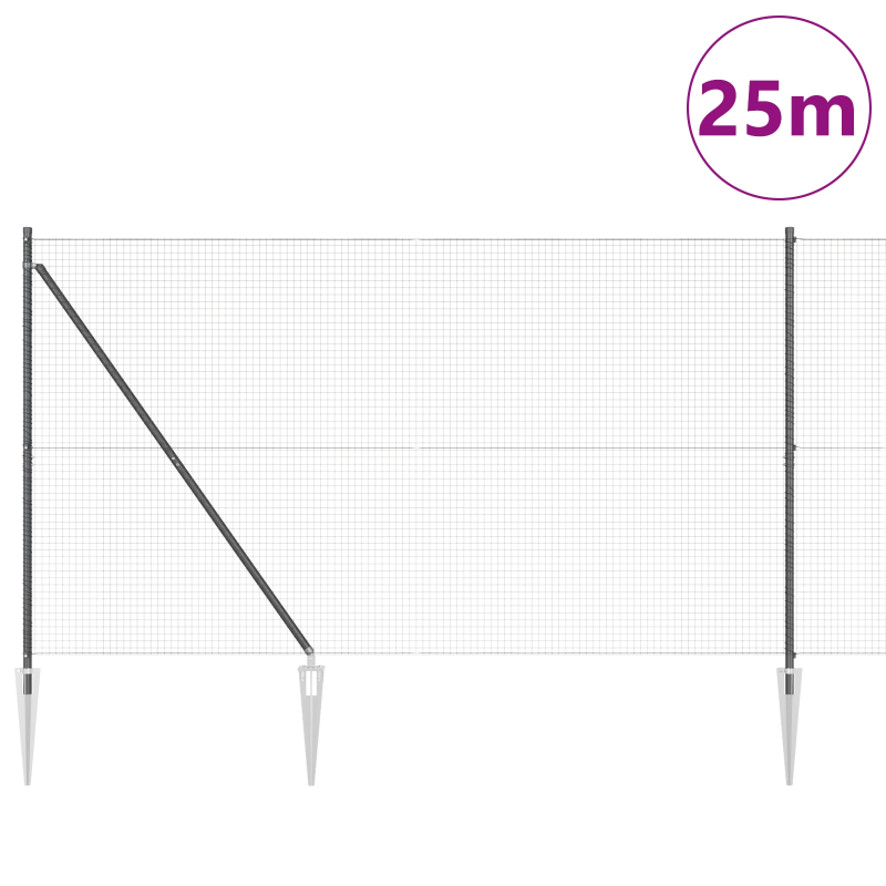vidaXL Žoga āķis Pelēka 25 x 1,6 m ,25 x 25 mm sietiņš, Tērauds un PVC